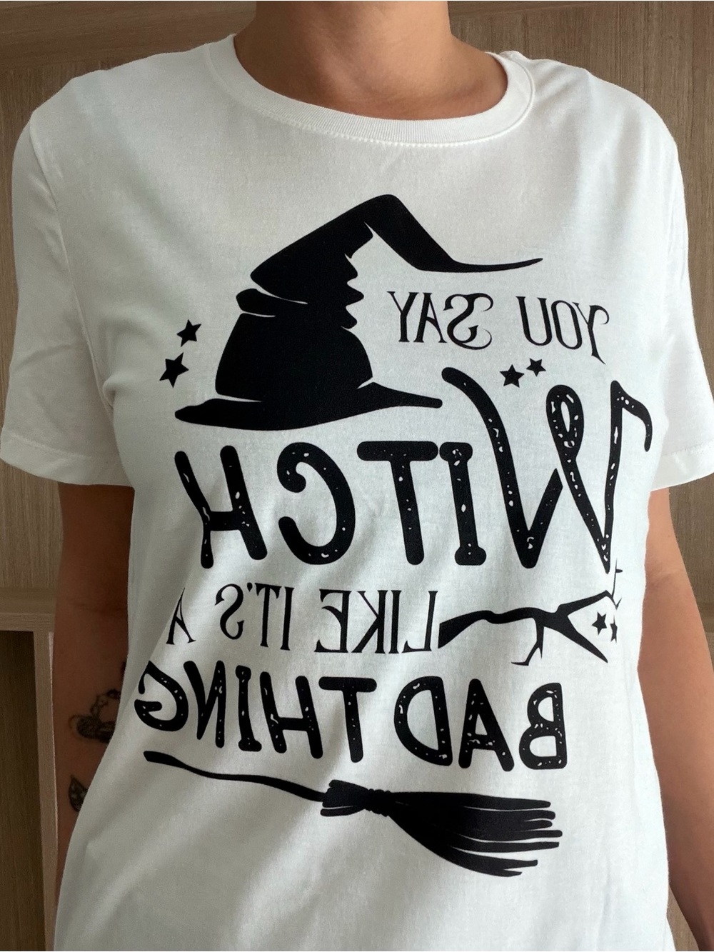 Gildan White Graphic Witch Tee - Women Tops